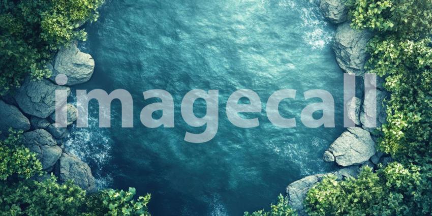 Serene Coastal Paradise: Clear Turquoise Water, Rocky Cliffs, and Sandy Beach with Lush Green Vegetation