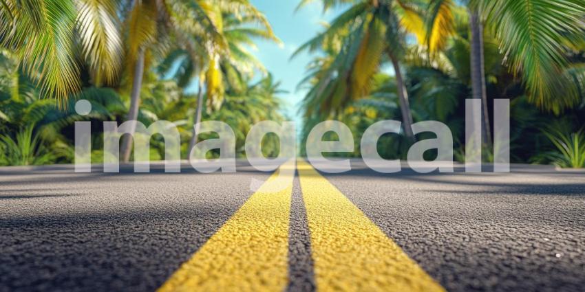 A Sun-Kissed Road Through a Verdant Tropical Paradise, A Pathway to Eternal Summer