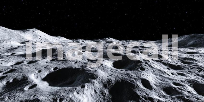 A Barren Lunar Landscape, A Cratered Surface Under a Starry Sky