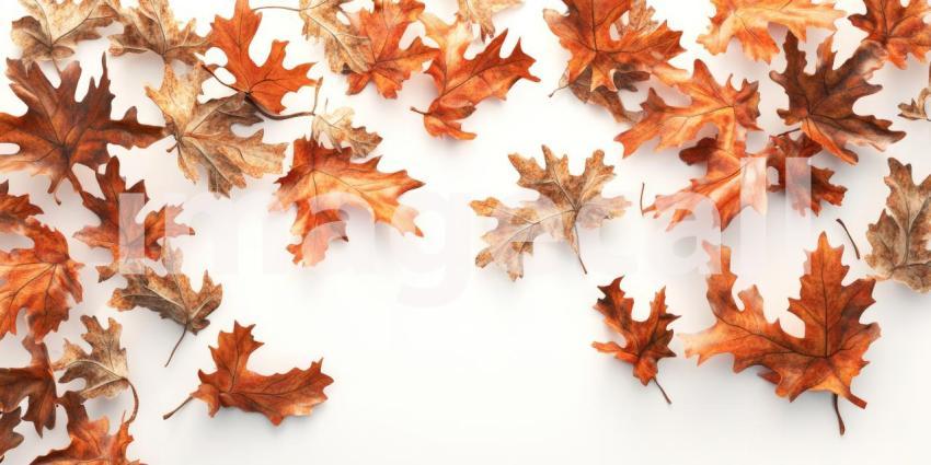 A Scattering of Autumn, Dried Leaves Against a Blank Canvas