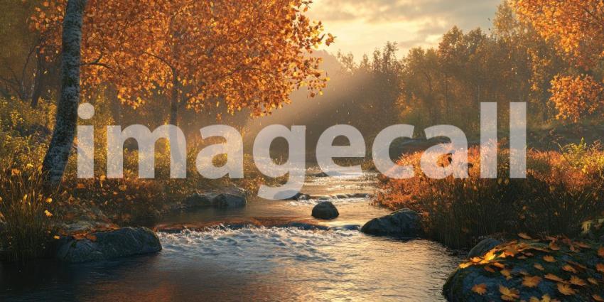 A Serene Autumn Stream, Nature's Golden Symphony