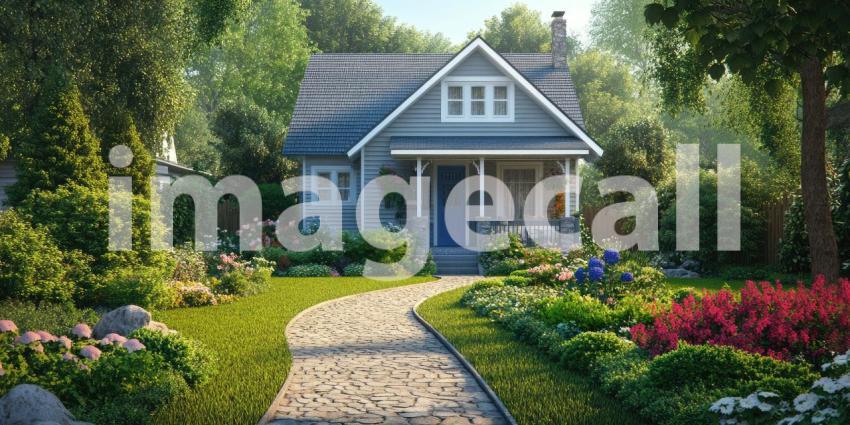 A charming cottage nestled amidst a vibrant garden awaits