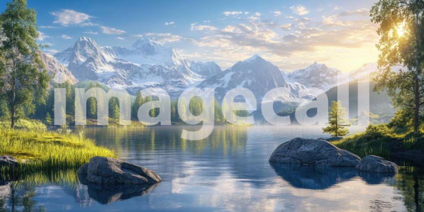 A sun-drenched mountain vista, where nature's beauty unfolds in all its glory