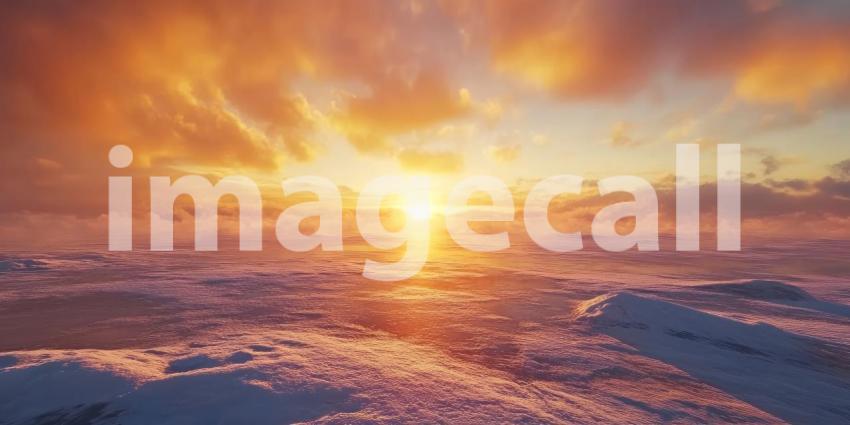 A breathtaking sunrise paints the sky in hues of pink and purple, casting a magical glow over the snow-capped mountains