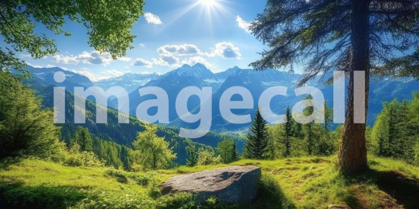 A sun-drenched mountain vista, where nature's beauty unfolds in all its glory