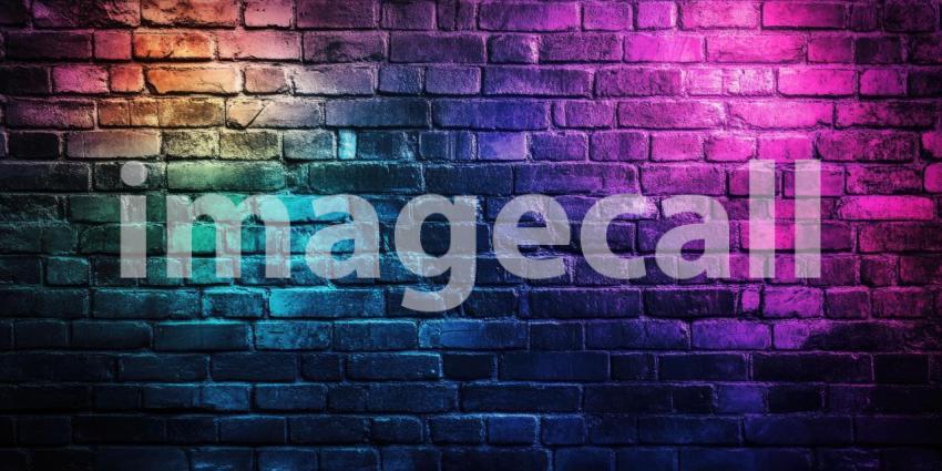 A vibrant symphony of colors illuminates the textured brick wall