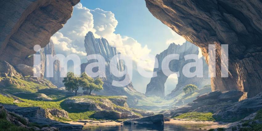 A hidden valley, nestled amidst towering rock formations