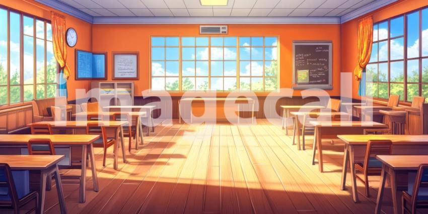 Rows of Wooden Chairs Bathed in Sunlight, Awaiting the Lively Discourse and Shared Learning That Will Fill This Empty Classroom