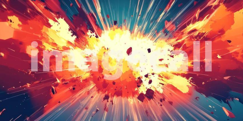 A fiery cataclysm erupts, a blinding explosion of incandescent energy erupts outward, casting a fiery glow across the canvas