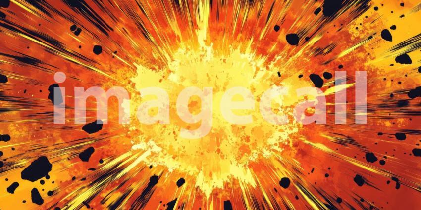 A fiery cataclysm erupts, a blinding explosion of incandescent energy erupts outward, casting a fiery glow across the canvas