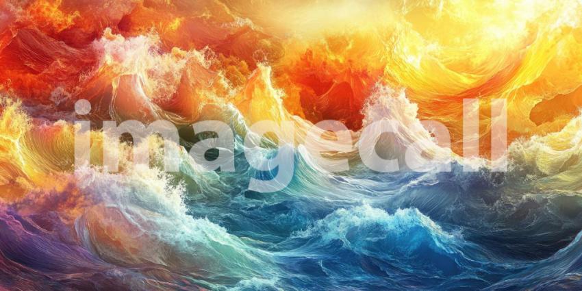 A mesmerizing dreamscape unfolds, where waves of vibrant color, ranging from fiery rose to tranquil azure, ripple and undulate