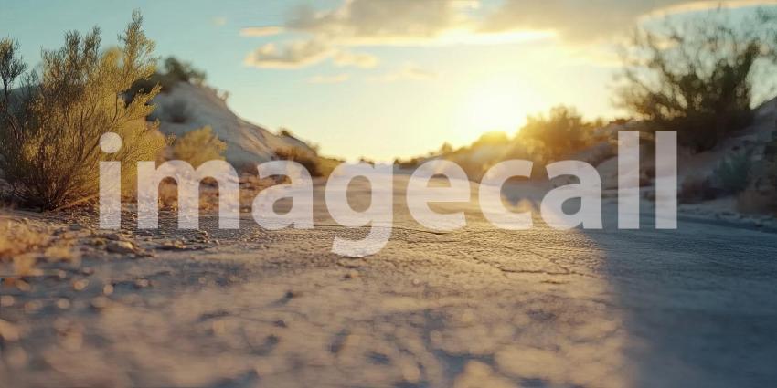 A solitary road stretches towards the horizon, vanishing into the vast expanse of the desert under a clear blue sky