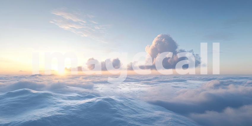 A blanket of pristine snow covers the park, transforming the cityscape into a winter wonderland. Bare branches of trees reach towards a vibrant blue sky,