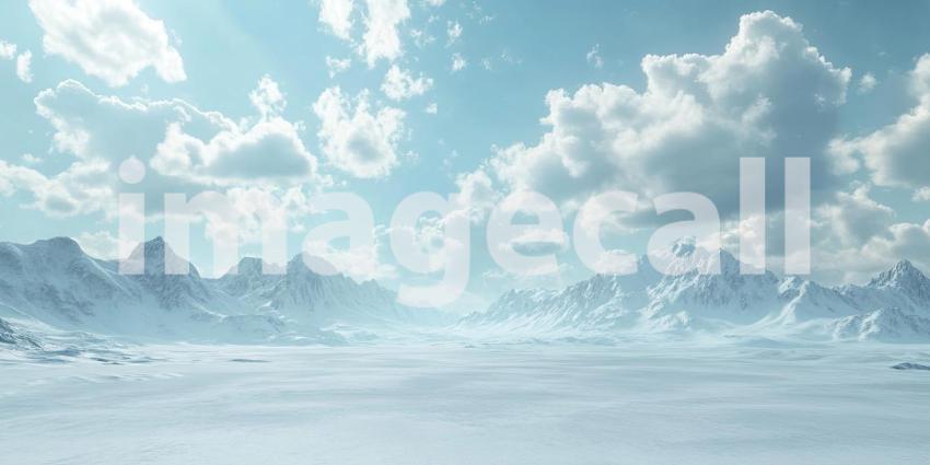 A blanket of pristine snow covers the park, transforming the cityscape into a winter wonderland. Bare branches of trees reach towards a vibrant blue sky,