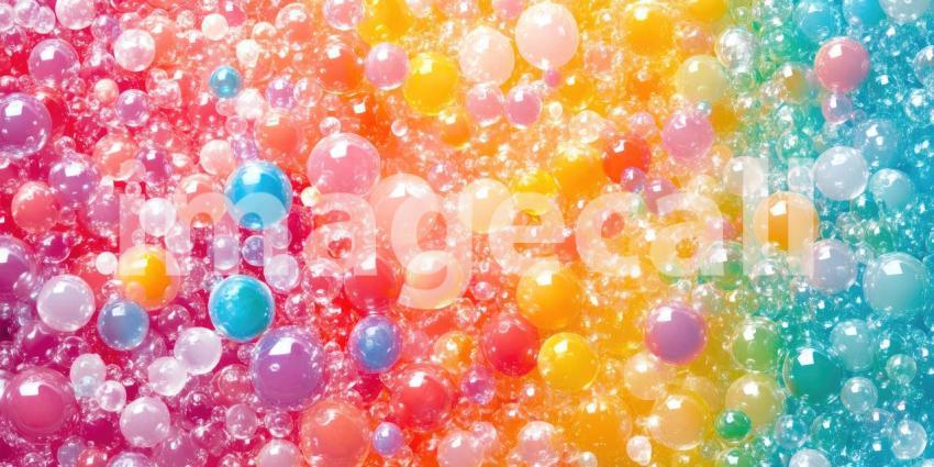 A kaleidoscopic explosion of vibrant orbs, ranging from deep magenta to shimmering turquoise, creates a mesmerizing visual symphony