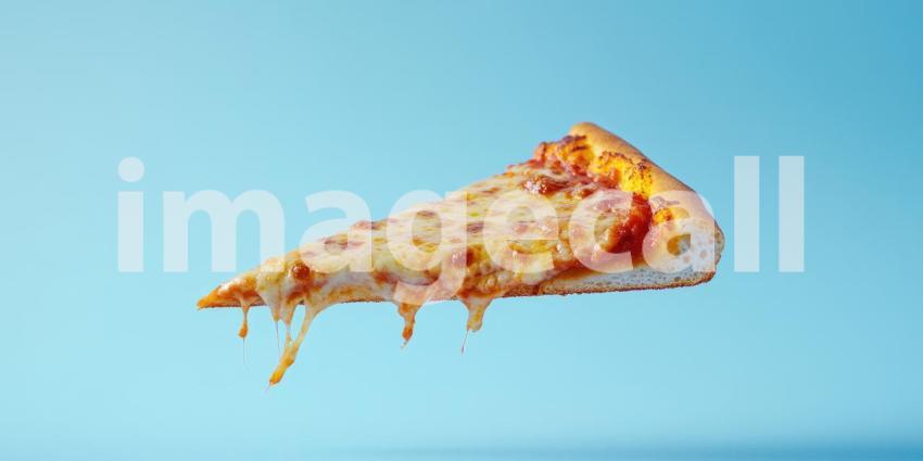 Cheesy Pizza Perfection - A close-up of a perfectly cooked pizza slice with gooey, melted cheese dripping down, inviting you to take a bite and savor every cheesy morsel