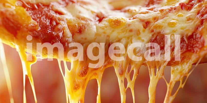 Cheesy Pizza Perfection - A close-up of a perfectly cooked pizza slice with gooey, melted cheese dripping down, inviting you to take a bite and savor every cheesy morsel