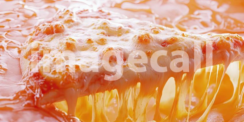 Cheesy Pizza Perfection - A close-up of a perfectly cooked pizza slice with gooey, melted cheese dripping down, inviting you to take a bite and savor every cheesy morsel