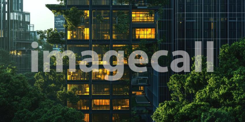 A mesmerizing digital metropolis unfolds, where towering skyscrapers are woven from cascading lines of emerald green code