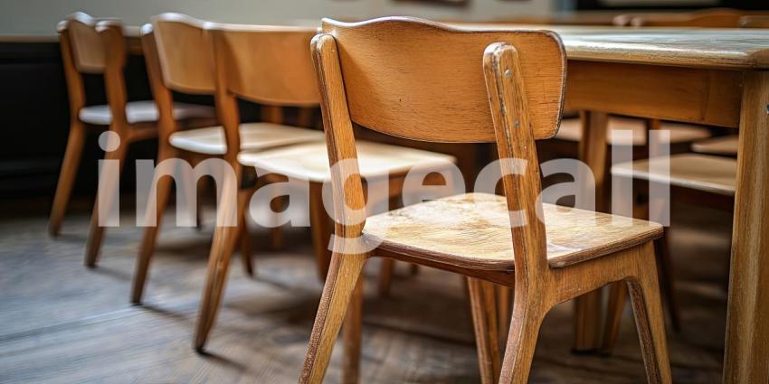 Rows of Wooden Chairs Bathed in Sunlight, Awaiting the Lively Discourse and Shared Learning That Will Fill This Empty Classroom