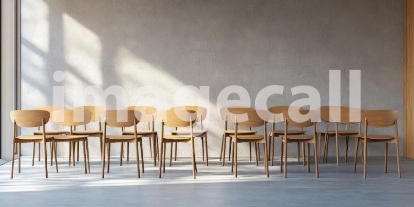 Rows of Wooden Chairs Bathed in Sunlight, Awaiting the Lively Discourse and Shared Learning That Will Fill This Empty Classroom