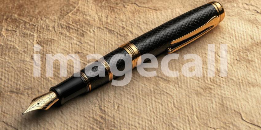 A Writer's Instrument - A sleek fountain pen rests gracefully on a textured surface, poised and ready to capture thoughts and ideas on paper