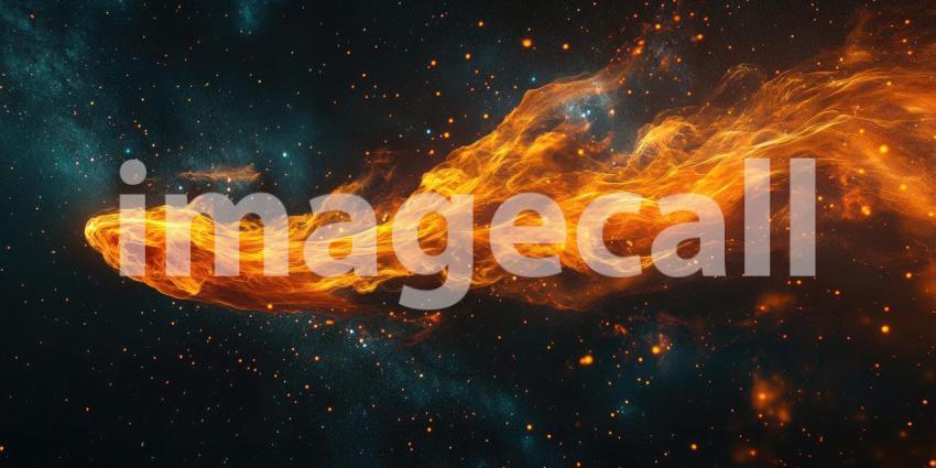 A fiery torrent of energy erupts across the vast expanse of space, illuminating distant stars and nebulae in a breathtaking display of cosmic power