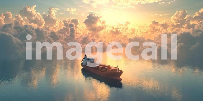A majestic cargo ship sails through a sea of clouds, carrying dreams across the ocean