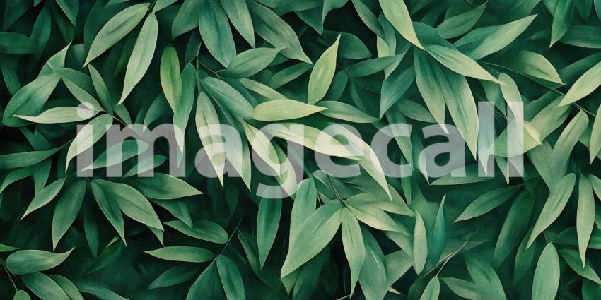 A lush canopy of vibrant green bamboo leaves creates a serene and inviting atmosphere, inviting the viewer to step into a world of natural beauty and tranquility