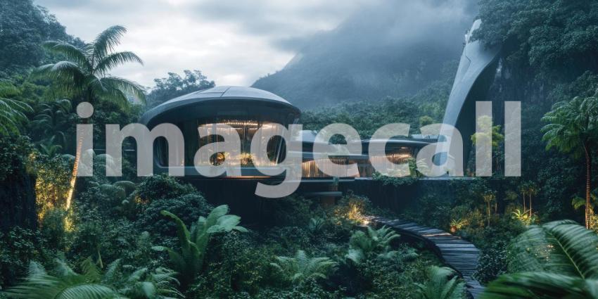 Biomorphic Sanctuary - A futuristic residence seamlessly blends with its natural surroundings