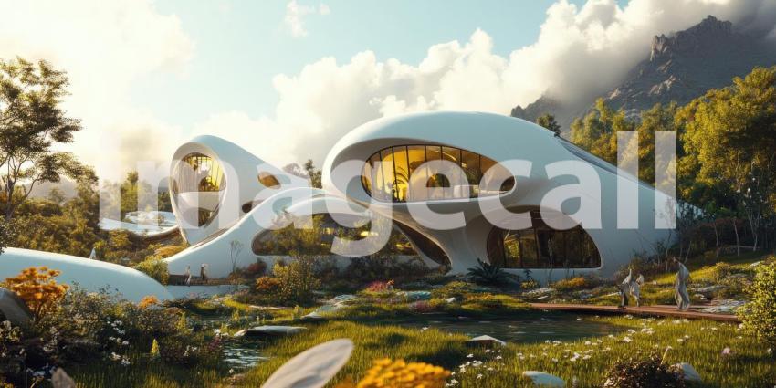 Biomorphic Sanctuary - A futuristic residence seamlessly blends with its natural surroundings