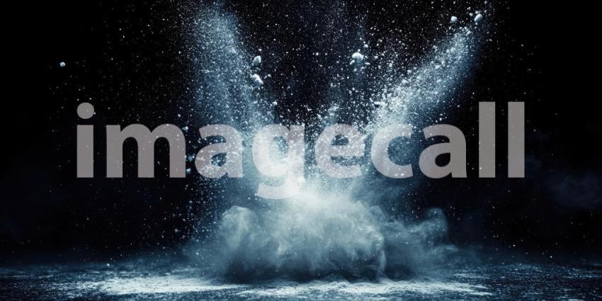 A dramatic explosion of white powder erupts against a dark background, capturing the raw power and dynamic energy of a sudden release