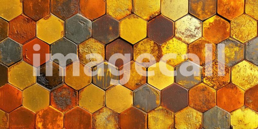 A Tapestry of Time: A weathered hexagonal pattern, where gold gleams through the cracks of time