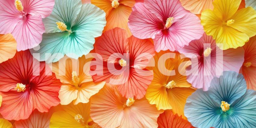 A Rainbow of Blooms: A vibrant collection of hibiscus flowers in a kaleidoscope of colors