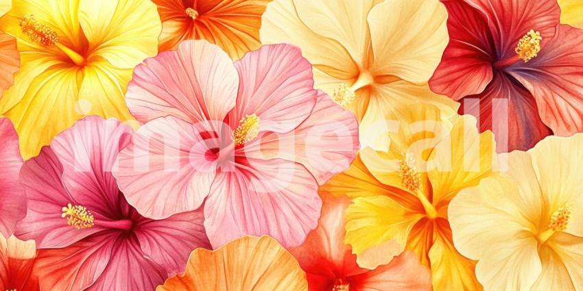 A Rainbow of Blooms: A vibrant collection of hibiscus flowers in a kaleidoscope of colors