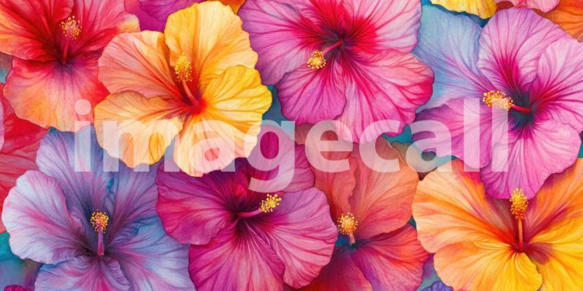 A Rainbow of Blooms: A vibrant collection of hibiscus flowers in a kaleidoscope of colors