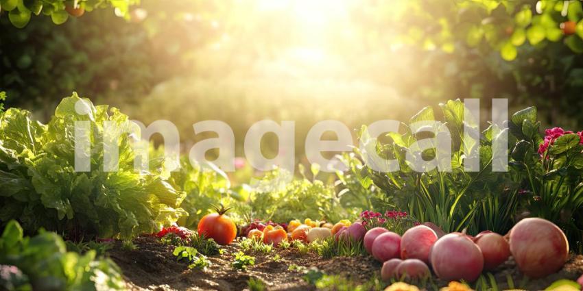 A Bountiful Harvest: Freshly picked vegetables and fruits bask in the warm sunlight, a testament to nature's abundance