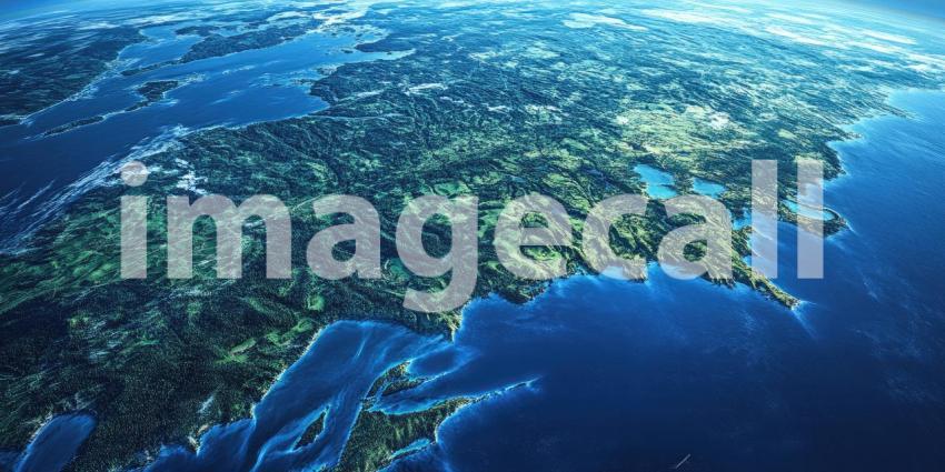 A Celestial Tapestry: A breathtaking aerial view of our planet, showcasing the intricate dance of land and water, a testament to the Earth's breathtaking beauty and delicate balance