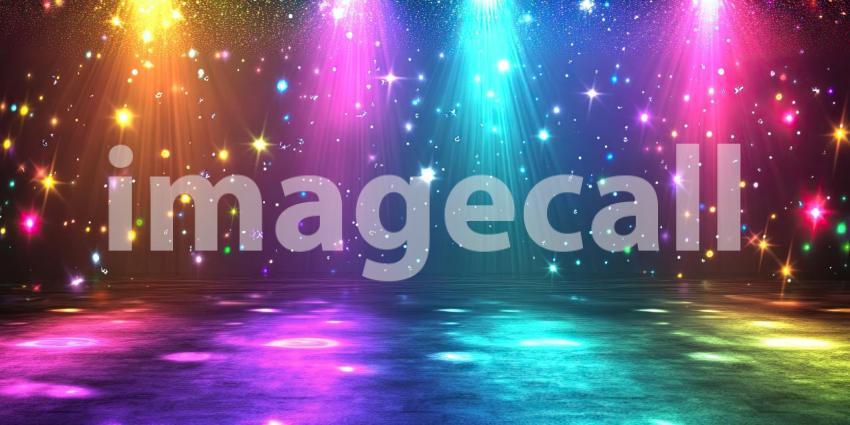 A Kaleidoscope of Lights: A vibrant stage bathed in a dazzling array of colorful lights, ready for the show to begin