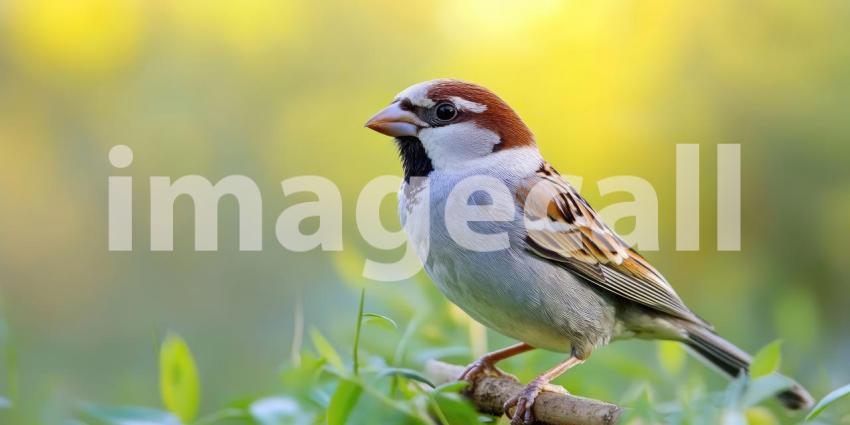 A Moment of Serenity: A Sparrow perched on a branch, bathed in the warm glow of the setting sun