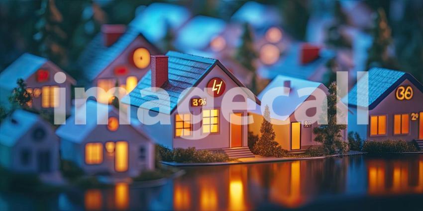 A Neighborhood of Dreams: A miniature city lights up under the warm glow of twilight, each house a beacon of warmth and comfort in the gathering dusk