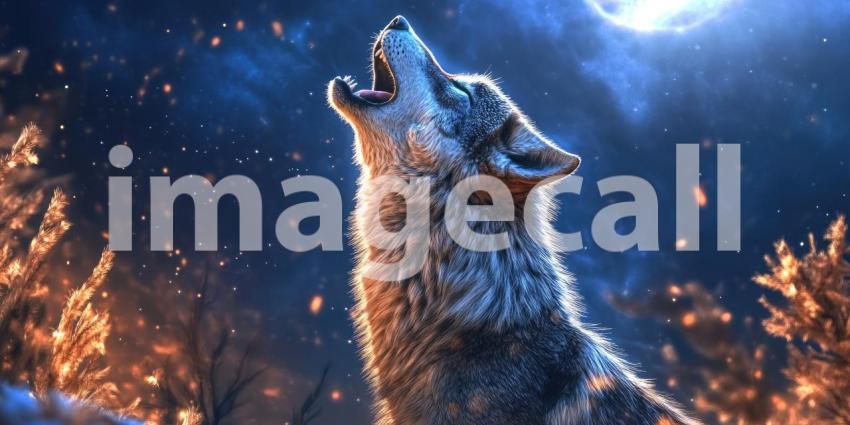 A Wolf's Serenade: A lone wolf howls at the moon, its cry echoing through the night