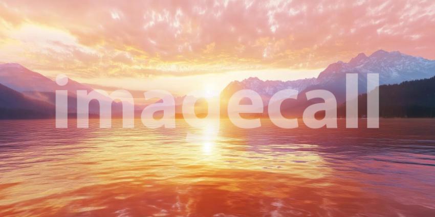 A Fiery Reflection: A dramatic sunset paints the sky with vibrant hues, mirroring the spectacle on the tranquil surface of a mountain lake