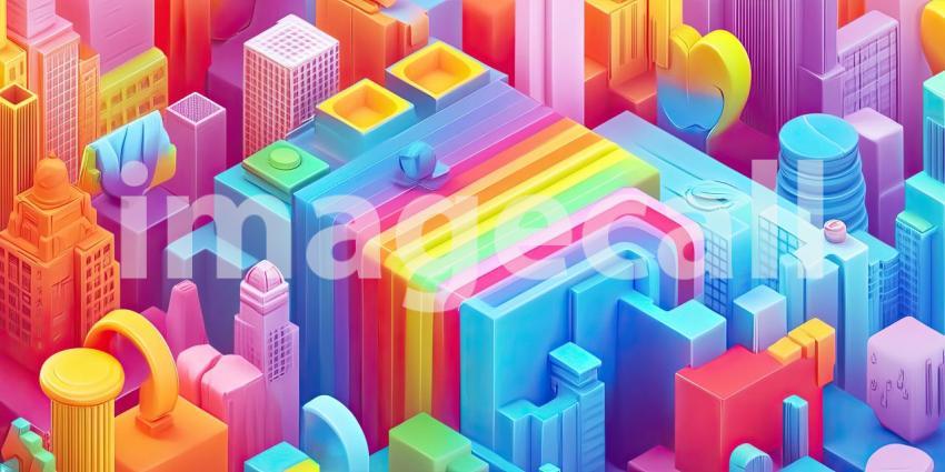 A Pixelated Paradise: A vibrant landscape of colorful blocks and fluffy trees, a digital dreamscape come to life