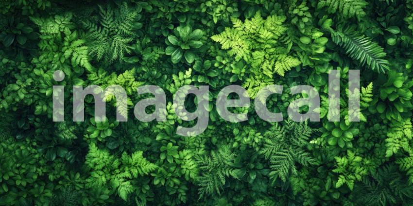 A Verdant Tapestry: A Lush Wall of Intertwining Green Leaves and Ferns
