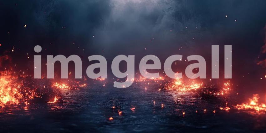 Infernal River: A river of fire flows through a dark and eerie landscape, casting an ominous glow