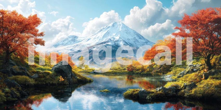 Volcano's Fury: A majestic volcano erupts against a fiery sunset, casting a dramatic glow over the surrounding desert landscape