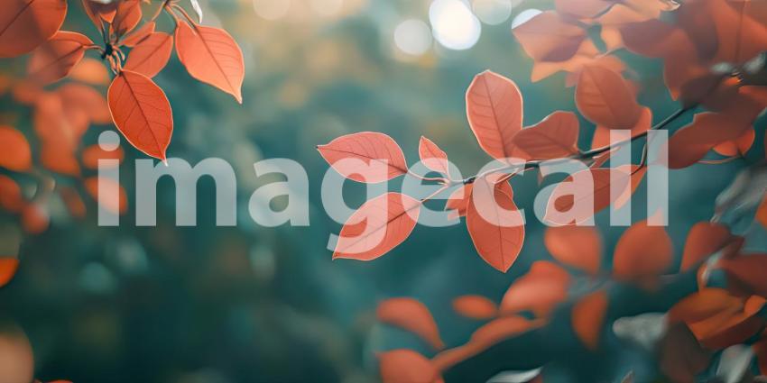 Autumn Embrace: Vibrant red leaves bask in the warm glow of the setting sun, creating a breathtaking autumnal scene