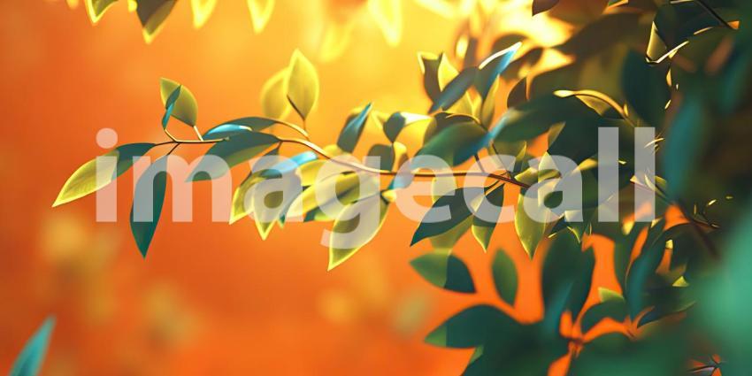 Golden Hour Glow: Sunlight filters through lush green leaves, casting a warm, golden light on the scene