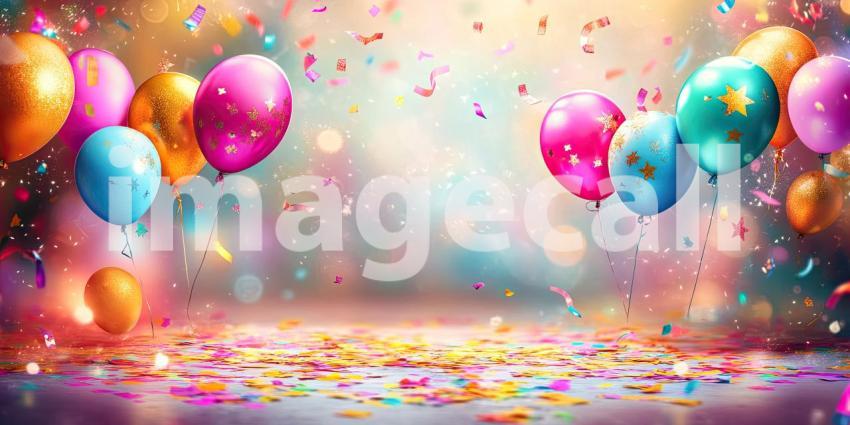 A Celebration in Colors: A burst of colorful balloons and confetti fills the air, creating a festive and joyful atmosphere
